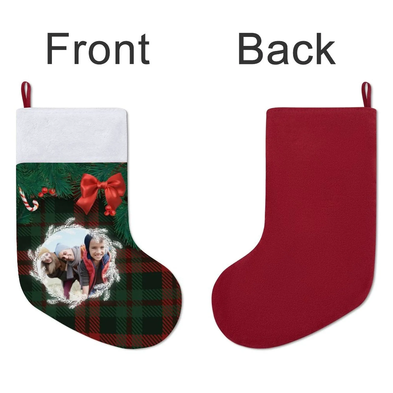 16.5in(L) Super Size-Custom Photo Lattice Red Bow Christmas Socks Flip Sequins Christmas Stocking