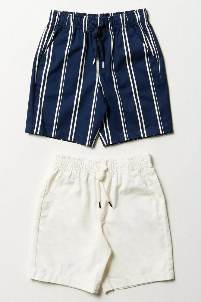 2 Pack Stripe Shorts Navy & White