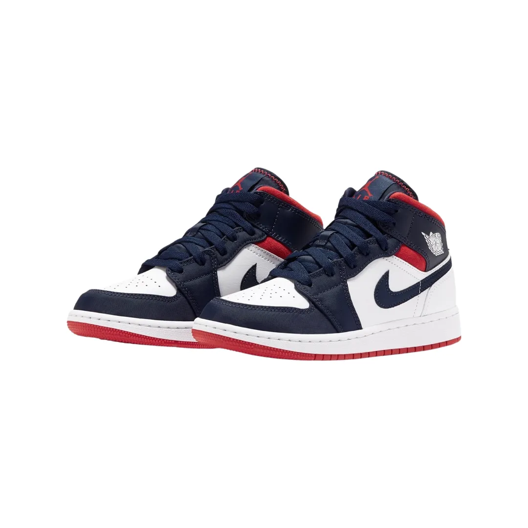 Air Jordan 1 Mid (GS) SE USA White Varsity Red Midnight Navy