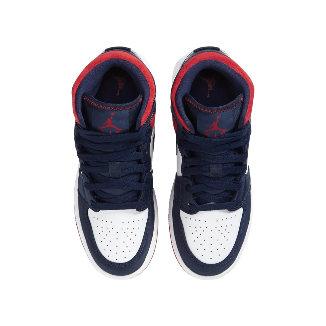 Air Jordan 1 Mid (GS) SE USA White Varsity Red Midnight Navy