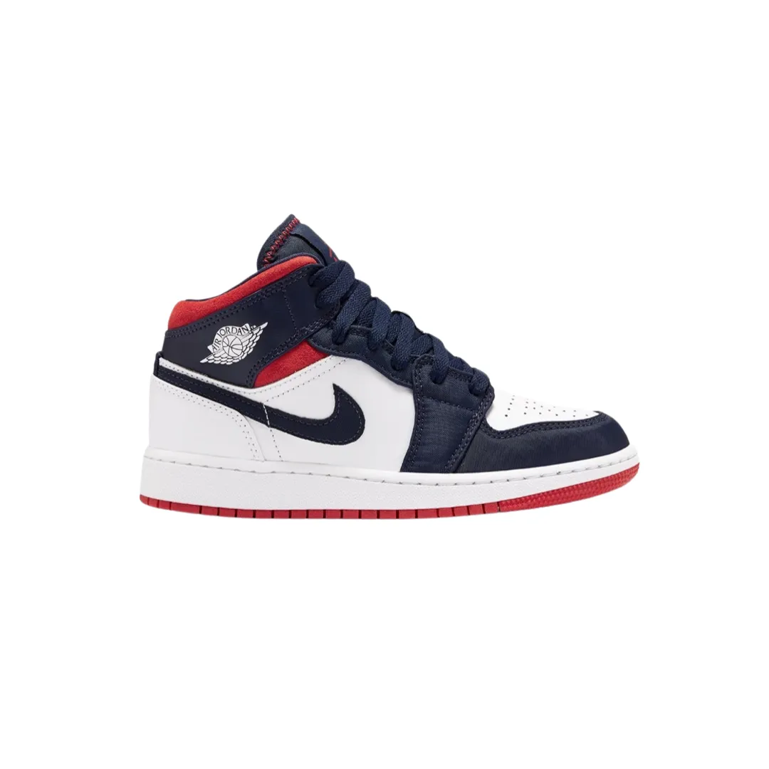 Air Jordan 1 Mid (GS) SE USA White Varsity Red Midnight Navy