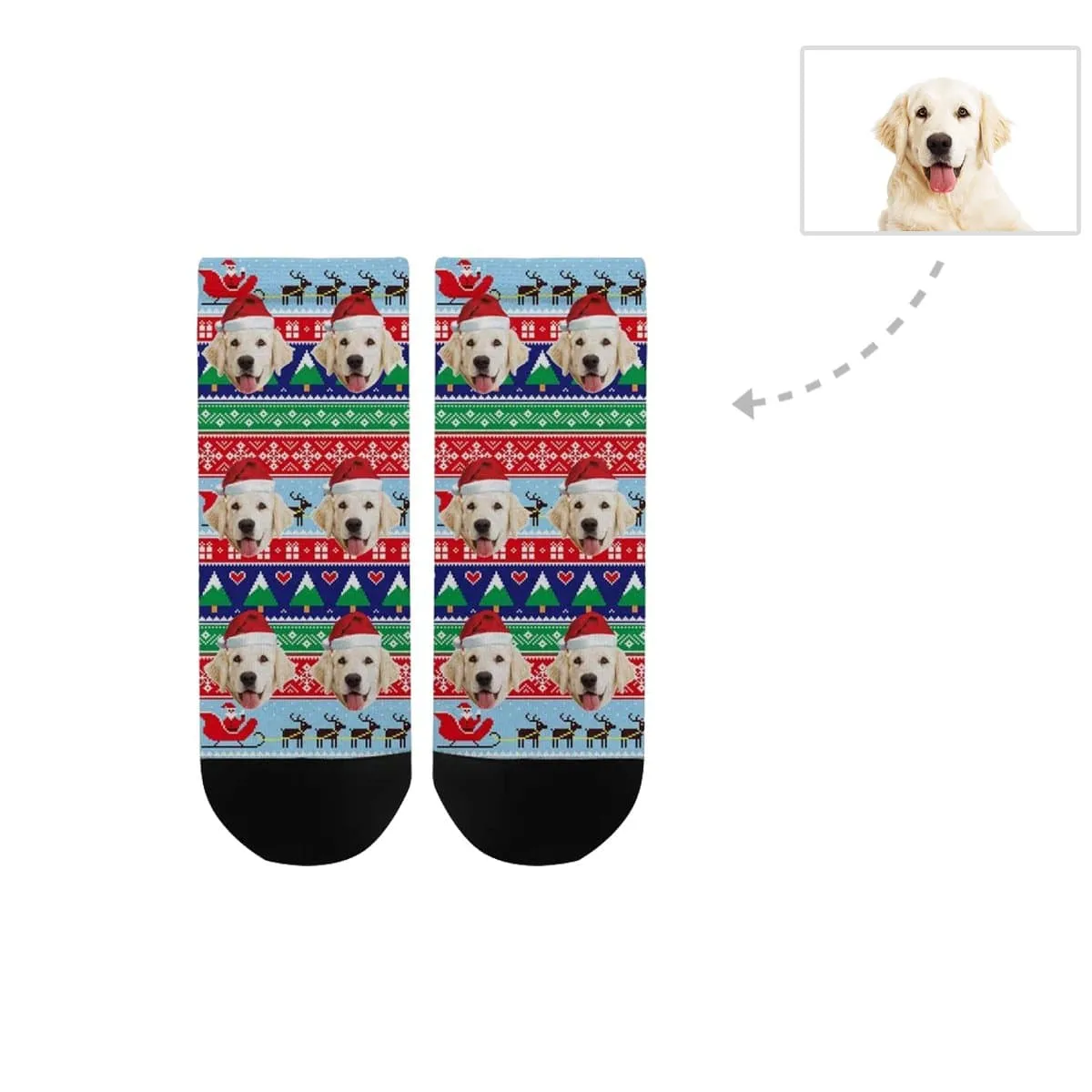 Christmas Custom Photo Sock Dog Face Pet Socks Personalized Christmas Socks Ankle Socks