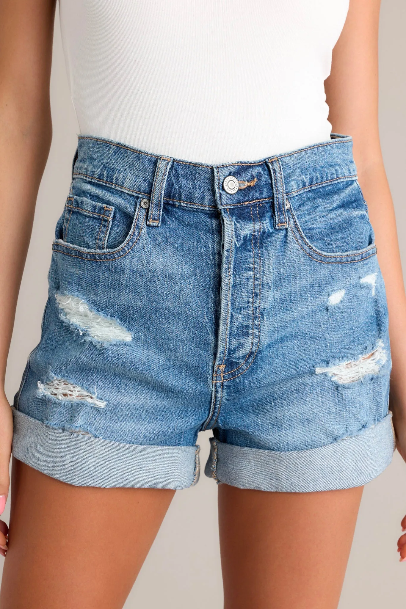 Evolving Reflections Stone Wash Denim Shorts