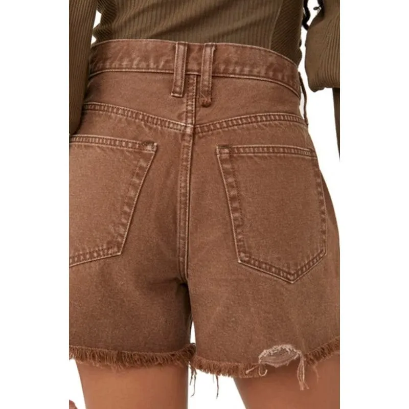 Free People Makai Cotton Cutoff Denim Shorts Washed Chocolate, Size 27