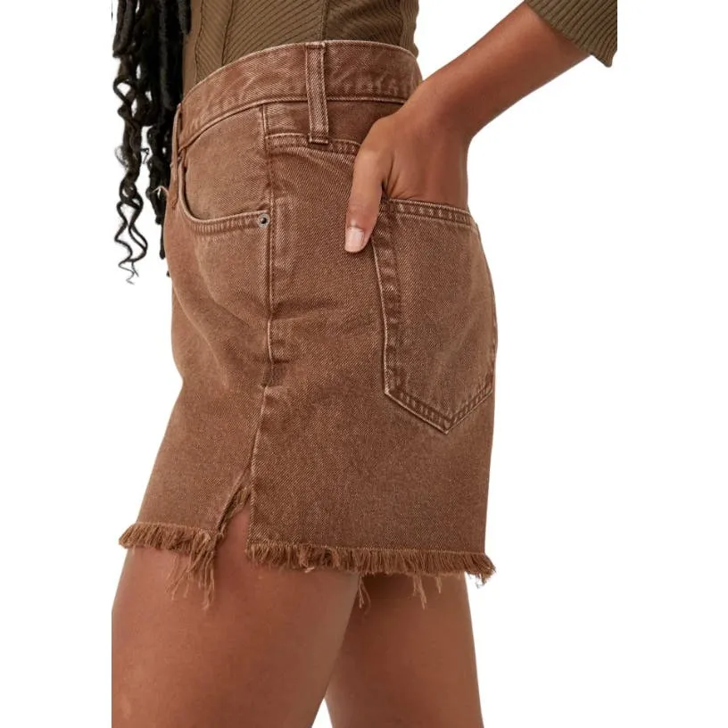 Free People Makai Cotton Cutoff Denim Shorts Washed Chocolate, Size 27