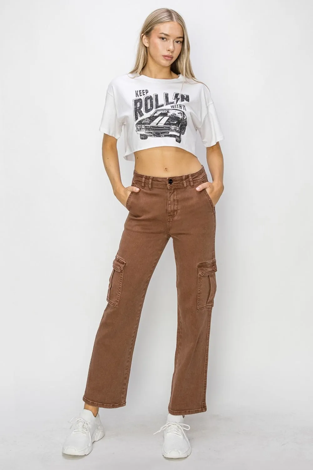 Full Size High Rise Cargo Jeans