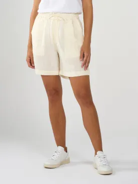 Linen mix elastic waist shorts - Buttercream