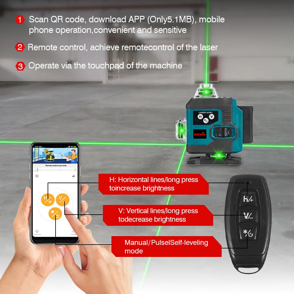 ONEVAN 16 Lines 4D Display Green Laser Level with Tripod