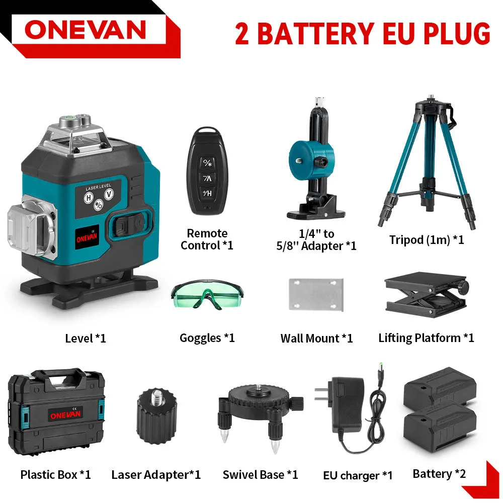 ONEVAN 16 Lines 4D Display Green Laser Level with Tripod