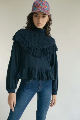 THE DYLAN COTTON TOP WITH KNITTED WARMER - INK BLUE